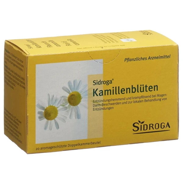 Hier sehen Sie den Artikel SIDROGA Kamillenblüten 20 Btl 1.5 g aus der Kategorie Arzneimittel der Liste E. Dieser Artikel ist erhältlich bei pedro-shop.ch