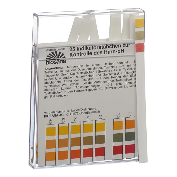 Hier sehen Sie den Artikel BIOSANA Indikatorstäbchen pH 4.5-9.25 25 Stk aus der Kategorie Urinteste. Dieser Artikel ist erhältlich bei pedro-shop.ch