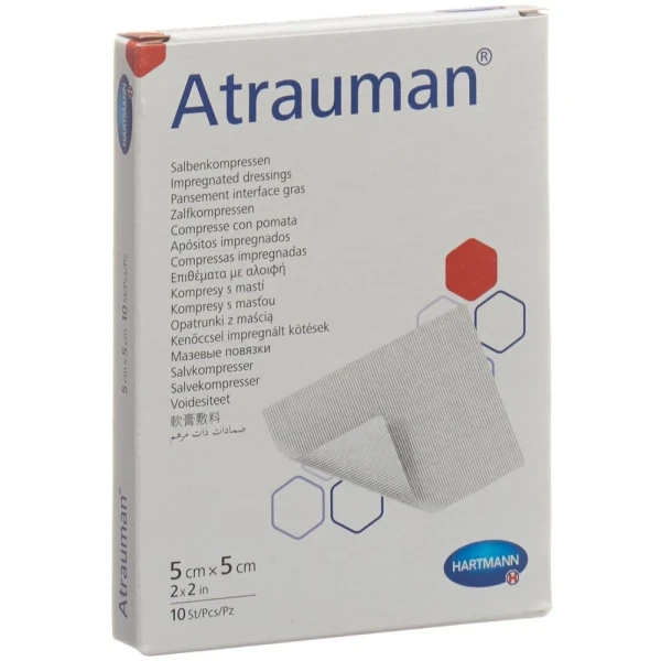 Hier sehen Sie den Artikel ATRAUMAN Salbenkompressen 5x5cm steril 10 Stk aus der Kategorie Gitternetzgazen. Dieser Artikel ist erhältlich bei pedro-shop.ch