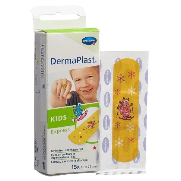 Hier sehen Sie den Artikel DERMAPLAST Kids Express Strips 19x72mm 15 Stk aus der Kategorie Schnellverbände Plastik. Dieser Artikel ist erhältlich bei pedro-shop.ch
