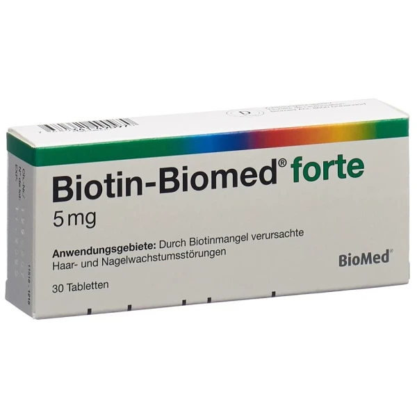 Hier sehen Sie den Artikel BIOTIN Biomed forte Tabl 5 mg 30 Stk aus der Kategorie Arzneimittel der Liste D. Dieser Artikel ist erhältlich bei pedro-shop.ch