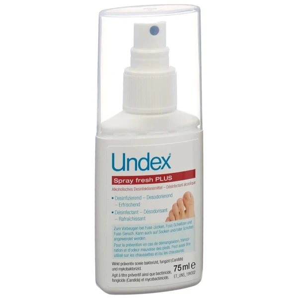 Hier sehen Sie den Artikel UNDEX Spray fresh PLUS 75 ml aus der Kategorie Fuss-Puder/Schaum/Spray. Dieser Artikel ist erhältlich bei pedro-shop.ch