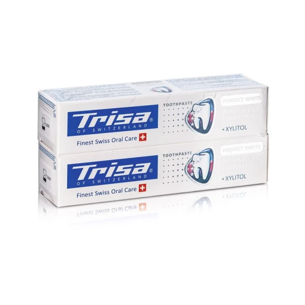 Hier sehen Sie den Artikel TRISA Zahnpasta Perfect White DUO 2 x 75 ml aus der Kategorie Zahnpasta/Gel/Pulver. Dieser Artikel ist erhältlich bei pedro-shop.ch