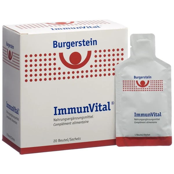 Hier sehen Sie den Artikel BURGERSTEIN ImmunVital Saft 20 Btl aus der Kategorie Nahrungsergänzungsmittel. Dieser Artikel ist erhältlich bei pedro-shop.ch
