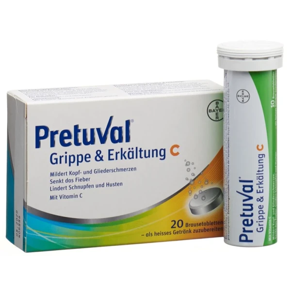 Hier sehen Sie den Artikel PRETUVAL Grippe und Erkältung C Brausetabl 10 Stk aus der Kategorie Arzneimittel der Liste D. Dieser Artikel ist erhältlich bei pedro-shop.ch