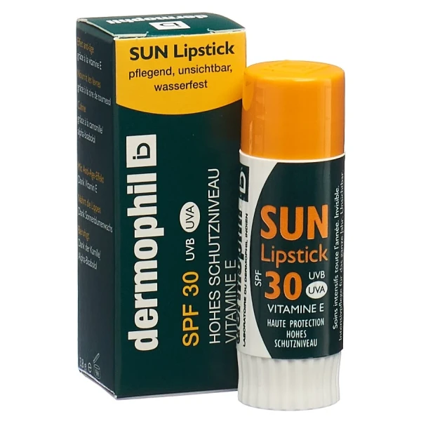 Hier sehen Sie den Artikel DERMOPHIL Sun Lipstick SPF 30 Stick 3.8 g aus der Kategorie Lippenbalsam/Creme/Pomade. Dieser Artikel ist erhältlich bei pedro-shop.ch
