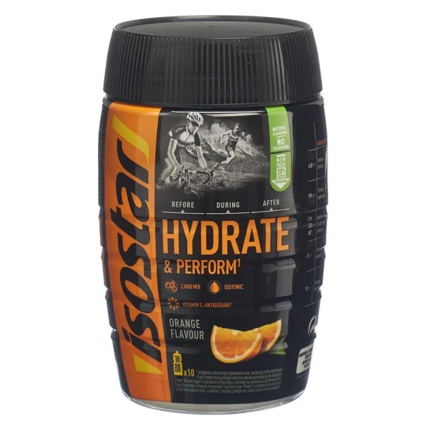 Hier sehen Sie den Artikel ISOSTAR HYDRATE & PERFORM Plv Orange Ds 400 g aus der Kategorie Sportpräparate und Zubehör. Dieser Artikel ist erhältlich bei pedro-shop.ch