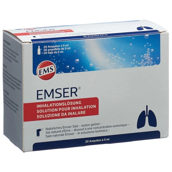 Hier sehen Sie den Artikel EMSER Inhalationslösung 20 Amp 5 ml aus der Kategorie Andere Spezialitäten. Dieser Artikel ist erhältlich bei pedro-shop.ch
