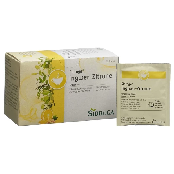 Hier sehen Sie den Artikel SIDROGA Ingwer-Zitrone Btl 20 Stk aus der Kategorie Früchte- und Kräutertee einzeln. Dieser Artikel ist erhältlich bei pedro-shop.ch