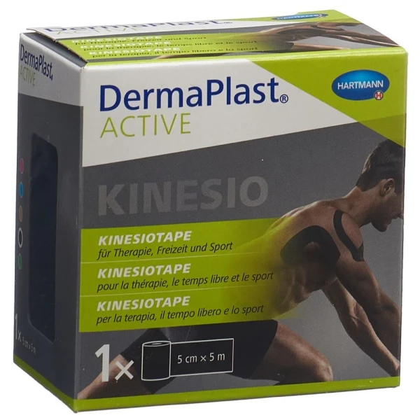 Hier sehen Sie den Artikel DERMAPLAST Active Kinesiotape 5cmx5m schwarz aus der Kategorie Pflasterbinden/Tape und Zubehör. Dieser Artikel ist erhältlich bei pedro-shop.ch