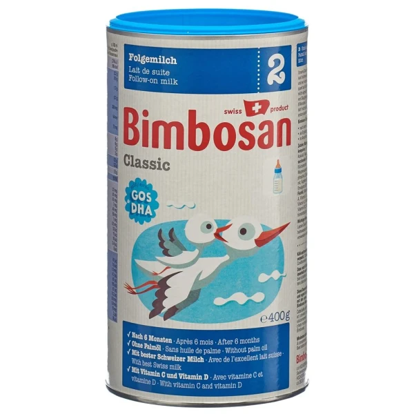 Hier sehen Sie den Artikel BIMBOSAN Classic 2 Folgemilch Ds 400 g aus der Kategorie Milch und Schoppenzusätze. Dieser Artikel ist erhältlich bei pedro-shop.ch