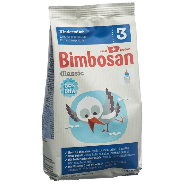 Hier sehen Sie den Artikel BIMBOSAN Classic 3 Kindermilch refill 400 g aus der Kategorie Milch und Schoppenzusätze. Dieser Artikel ist erhältlich bei pedro-shop.ch