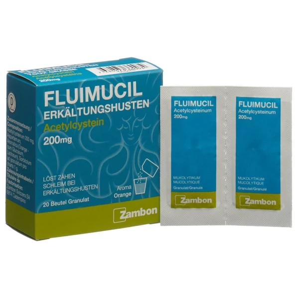 Hier sehen Sie den Artikel FLUIMUCIL Erkältungshusten Gran 200 mg 20 Stk aus der Kategorie Arzneimittel der Liste D. Dieser Artikel ist erhältlich bei pedro-shop.ch