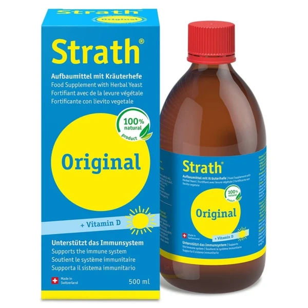 Hier sehen Sie den Artikel STRATH Original liq Aufbaumittel mit Vit D 500 ml aus der Kategorie Nahrungsergänzungsmittel. Dieser Artikel ist erhältlich bei pedro-shop.ch