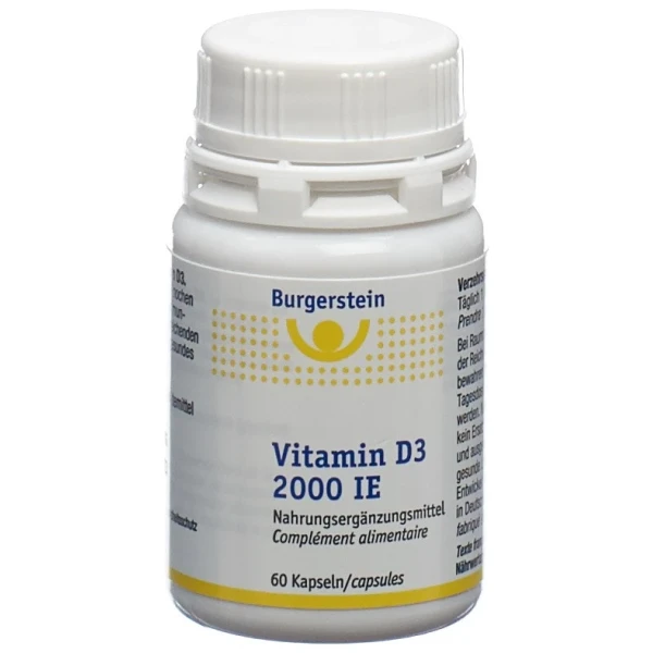 Hier sehen Sie den Artikel BURGERSTEIN Vitamin D3 Kaps 2000 IE Ds 60 Stk aus der Kategorie Nahrungsergänzungsmittel. Dieser Artikel ist erhältlich bei pedro-shop.ch