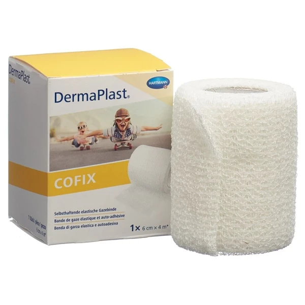 Hier sehen Sie den Artikel DERMAPLAST CoFix 6cmx4m weiss aus der Kategorie Gazebinden elastisch kohäsiv. Dieser Artikel ist erhältlich bei pedro-shop.ch