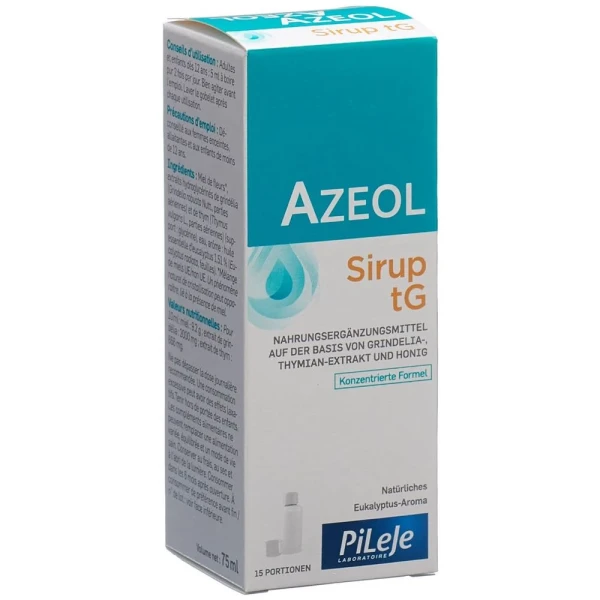 Hier sehen Sie den Artikel AZEOL tG Sirup nat Eukalyptus Aroma Fl 75 ml aus der Kategorie Nahrungsergänzungsmittel. Dieser Artikel ist erhältlich bei pedro-shop.ch