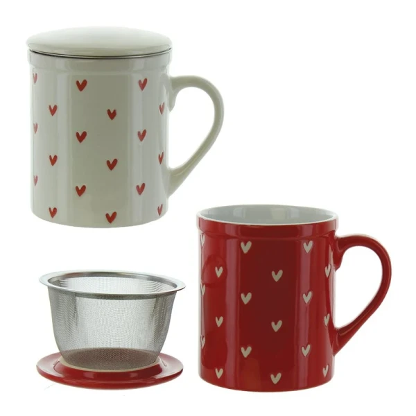 HERBORISTERIA Tasse Heart Red&White mit Sieb