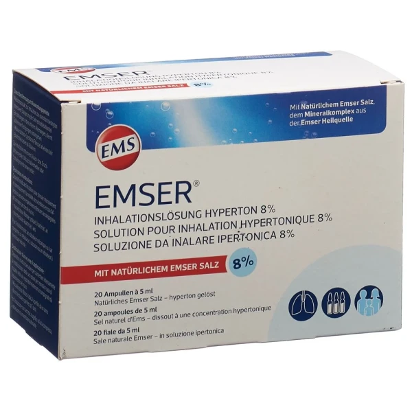 Hier sehen Sie den Artikel EMSER Inhalationslösung 8  hyperton 20 Stk aus der Kategorie Andere Spezialitäten. Dieser Artikel ist erhältlich bei pedro-shop.ch