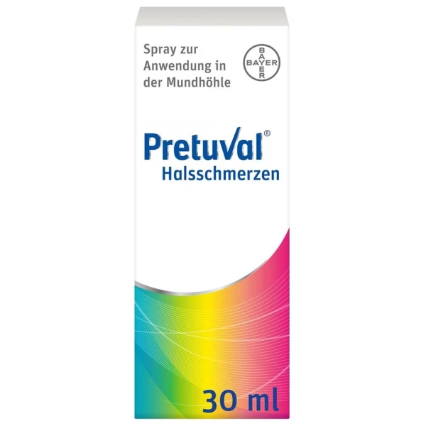 Hier sehen Sie den Artikel PRETUVAL Halsschmerzen Spray 30 ml aus der Kategorie Arzneimittel der Liste D. Dieser Artikel ist erhältlich bei pedro-shop.ch