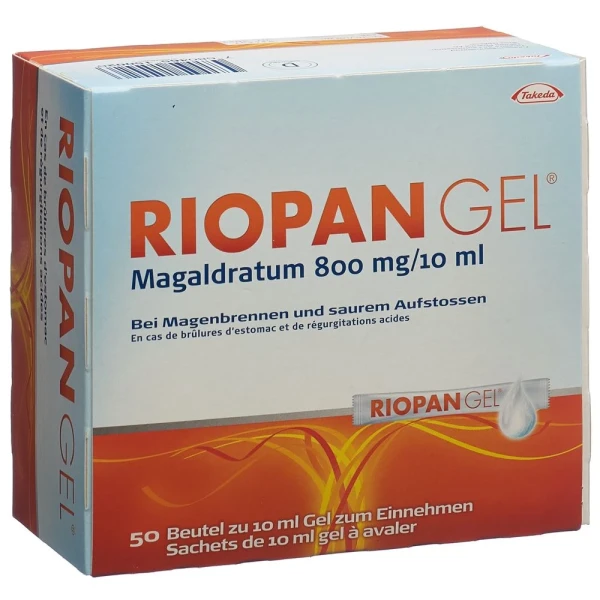 Hier sehen Sie den Artikel RIOPAN GEL 800 mg 50 Btl 10 ml aus der Kategorie Arzneimittel der Liste D. Dieser Artikel ist erhältlich bei pedro-shop.ch